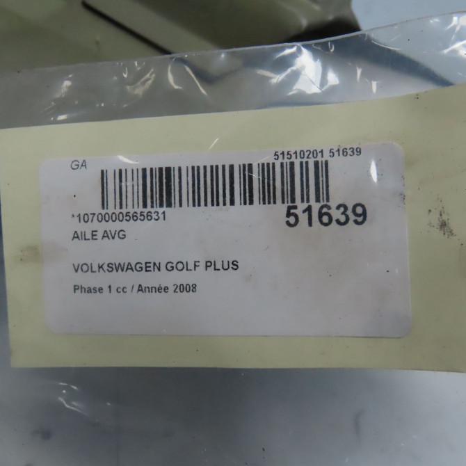 Aile avant gauche occasion VOLKSWAGEN GOLF PLUS Phase 1 03-2005->03-2009 1.9 TDI 105ch 5M0821021 5