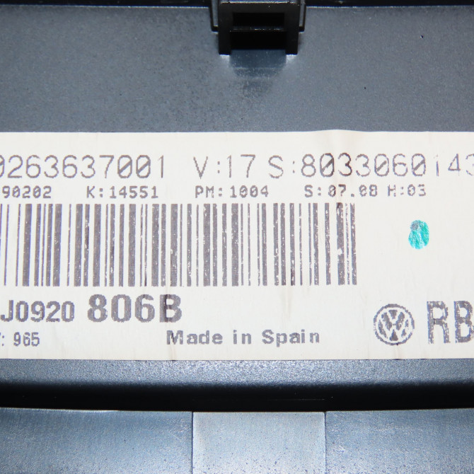 Compteur occasion VOLKSWAGEN GOLF IV GOLF IV Phase 1 1998-01-01->2005-06-30 1.6i 16v 1J0920806BX 6