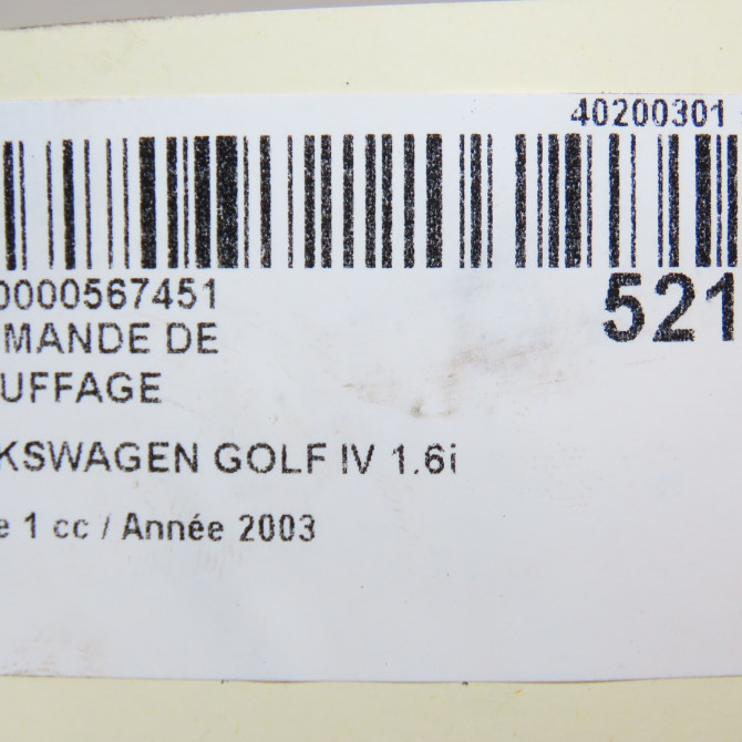 Commande de chauffage occasion VOLKSWAGEN GOLF IV GOLF IV Phase 1 1998-01-01->2005-06-30 1.6i 16v 1J0820045F 6