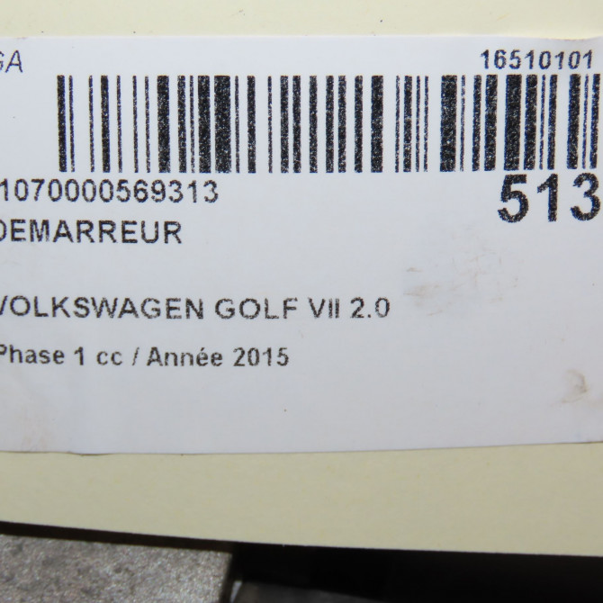 Démarreur occasion VOLKSWAGEN GOLF VII GOLF VII Phase 1 2012-10-01->2017-06-30 2.0 TDI 150ch 5