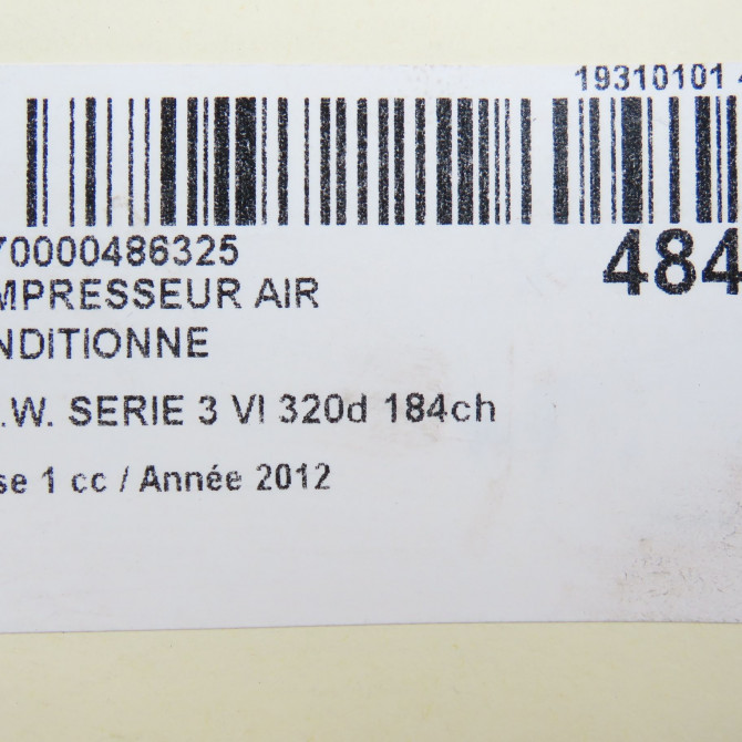Compresseur air conditionne occasion B.M.W. SERIE 3 VI Phase 1 11-2011->... 320d 184ch 64529223695 7
