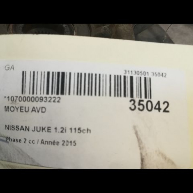 Moyeu avd occasion NISSAN JUKE Phase 2 03-2014->... 1.2i 115ch 402025SK0A 3