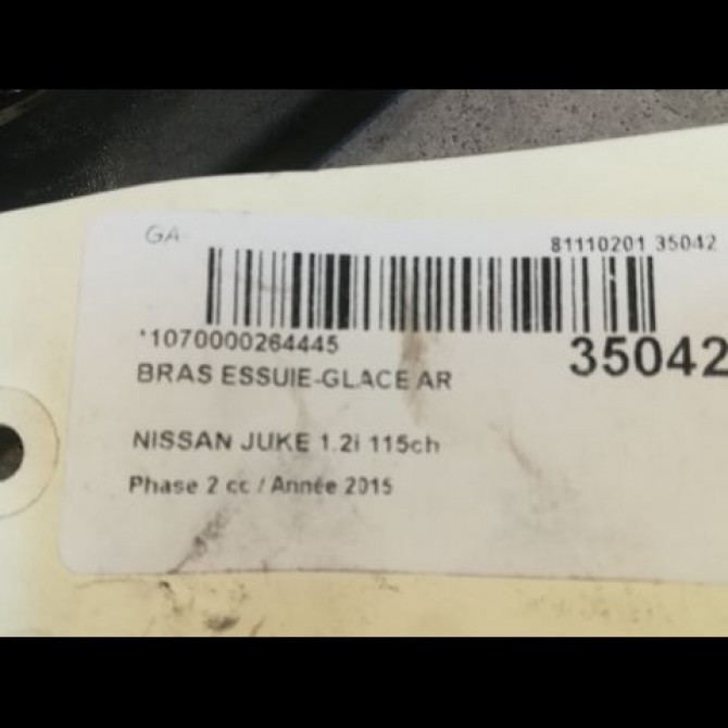 Bras essuie-glace arrière occasion NISSAN JUKE Phase 2 03-2014->... 1.2i 115ch 287811KL1B 2