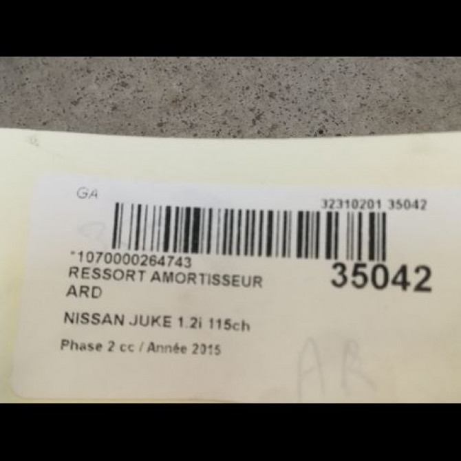 Ressort amortisseur ard occasion NISSAN JUKE Phase 2 03-2014->... 1.2i 115ch 550201KA1D 2