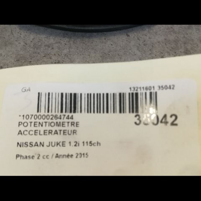 Potentiometre accelerateur occasion NISSAN JUKE Phase 2 03-2014->... 1.2i 115ch 2