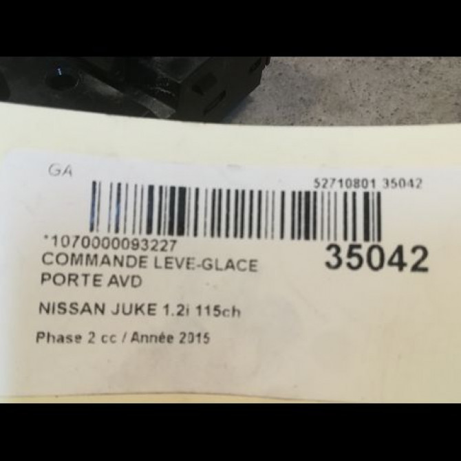 Commande lève-glace porte avant droite occasion NISSAN JUKE Phase 2 03-2014->... 1.2i 115ch 254011KA5E 2