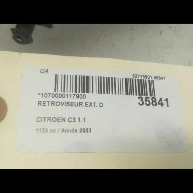 Retroviseur exterieur manuel droit occasion CITROEN C3 I Phase 1 04-2002->10-2005 1.1i 8149FH 3