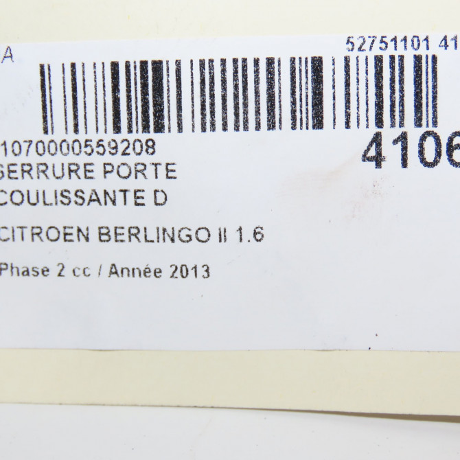 Serrure porte coulissante d occasion CITROEN BERLINGO II Phase 2 02-2012->09-2015 1.6 HDI 90ch 9137N8 5