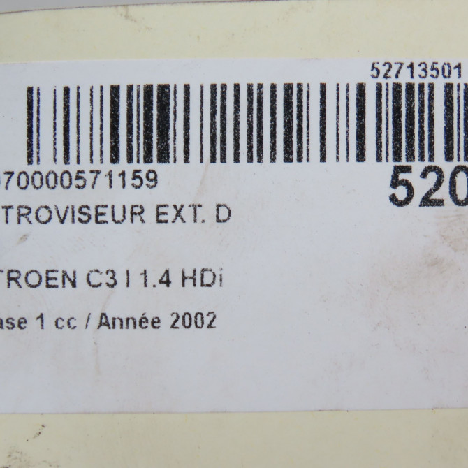 Retroviseur exterieur manuel droit occasion CITROEN C3 I Phase 1 04-2002->10-2005 1.4 HDi 8149FH 5