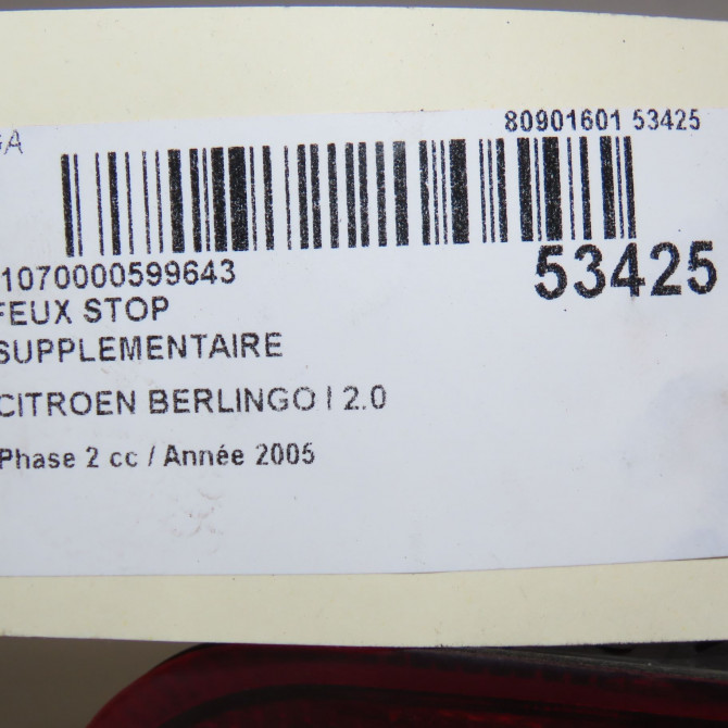 Feux stop supplementaire occasion CITROEN BERLINGO I Phase 2 11-2002->10-2010 2.0 HDi 90ch 6350AP 5