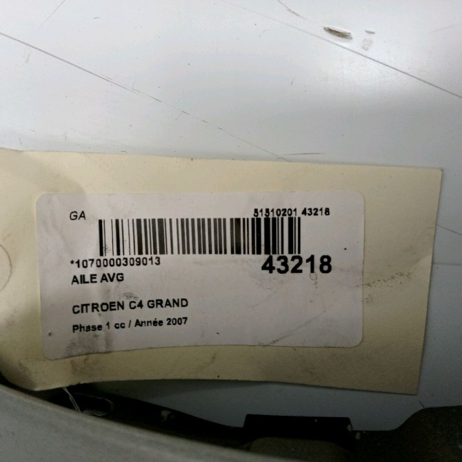 Aile avant gauche occasion CITROEN C4 GRAND PICASSO I Phase 1 10-2006->09-2013 1.6 HDI 110ch 7840V1 3