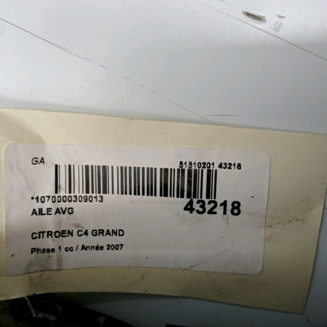 Aile avant gauche occasion CITROEN C4 GRAND PICASSO I Phase 1 10-2006->09-2013 1.6 HDI 110ch 7840V1 5