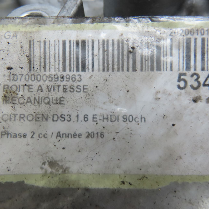 Boîte à vitesse mecanique occasion CITROEN DS3 Phase 1 04-1995->04-1999 1.6 E-HDI 90ch 1617007480 7