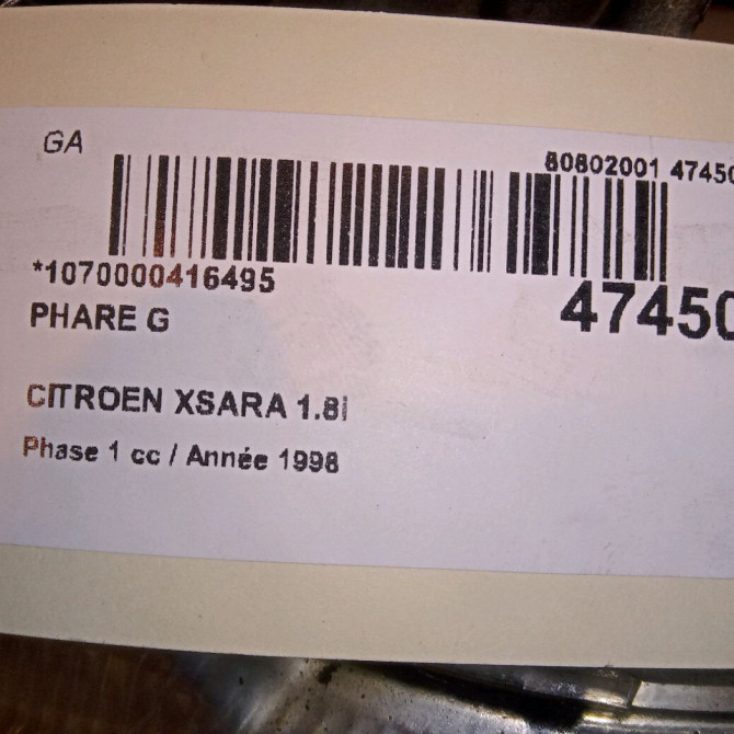 Phare gauche occasion CITROEN XSARA Phase 1 02-1998->09-2000 1.8i 6204R5 5