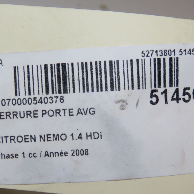 Serrure porte avg occasion CITROEN NEMO Phase 1 09-2008->... 1.4 HDi 1674220180 8