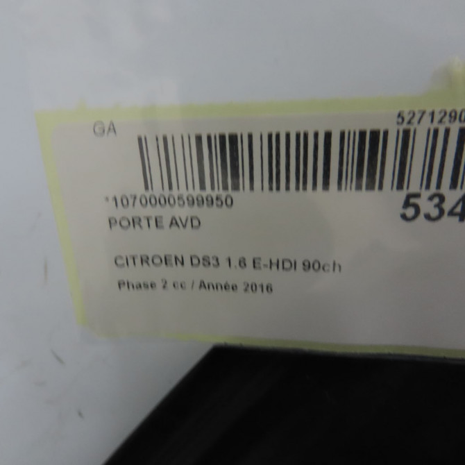 Porte avant droite occasion CITROEN DS3 Phase 1 04-1995->04-1999 1.6 E-HDI 90ch 9800008180 4