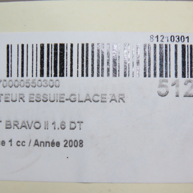 Moteur essuie-glace arrière occasion FIAT BRAVO II BRAVO II Phase 1 2007-03-01->2011-12-31 1.6 DT MULTIJET 16v 105ch 51792290 6