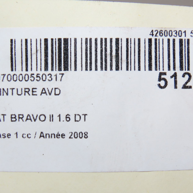 Ceinture avant droite occasion FIAT BRAVO II BRAVO II Phase 1 2007-03-01->2011-12-31 1.6 DT MULTIJET 16v 105ch 735440818 7