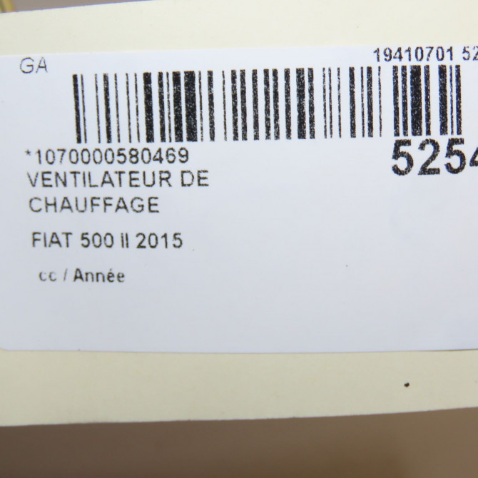 Ventilateur de chauffage occasion FIAT 500 L II Phase 1 07-2012->... 77366898 5