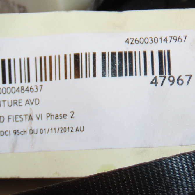Ceinture avant droite occasion FORD FIESTA VI Phase 2 11-2012->... 1.5 TDCI 95ch 2038384 3