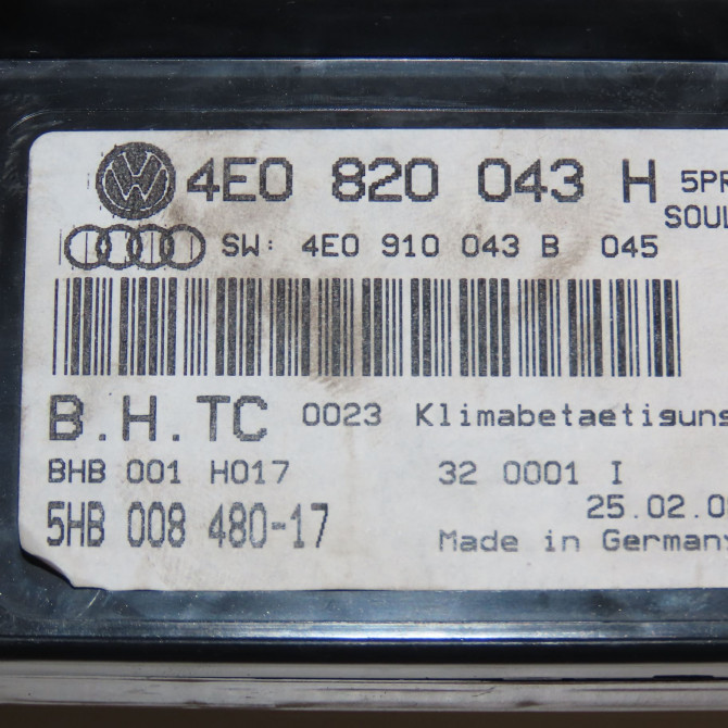 Commande de chauffage occasion AUDI A8 II Phase 2 LONG 12-2007->12-2009 4.2 FSI 350ch 4