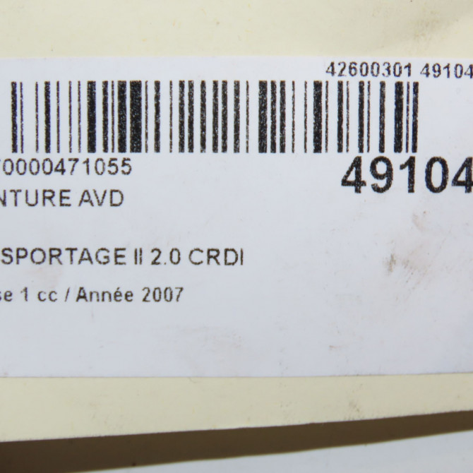 Ceinture avant droite occasion KIA SPORTAGE II Phase 1 09-2004->11-2007 2.0 CRDI 140ch 888201F200WK 3