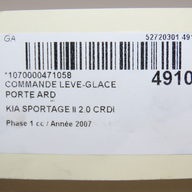Commande leve-glace porte arrière droite occasion KIA SPORTAGE II Phase 1 09-2004->11-2007 2.0 CRDI 140ch 935801F510SS 5