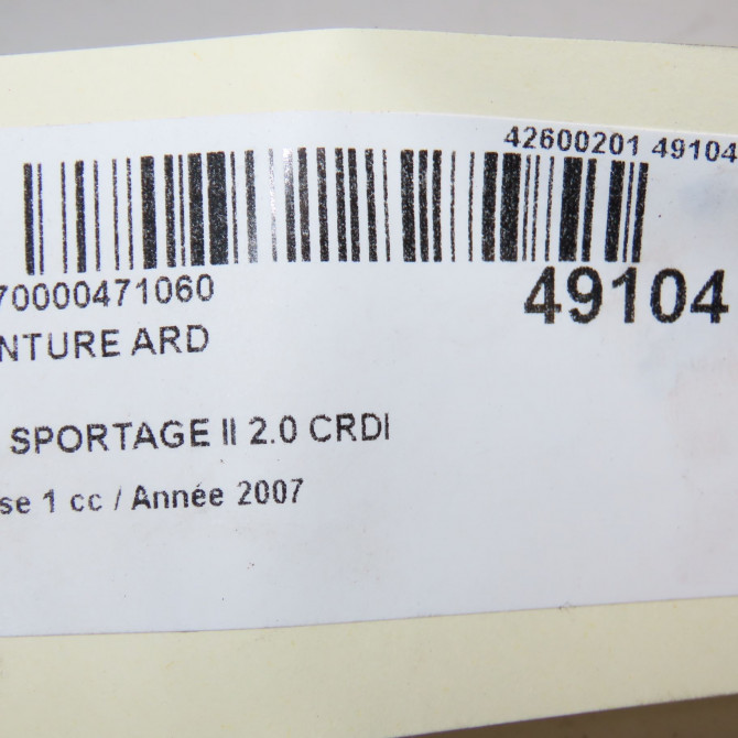 Ceinture arrière droite occasion KIA SPORTAGE II Phase 1 09-2004->11-2007 2.0 CRDI 140ch 898201F000EZ 3