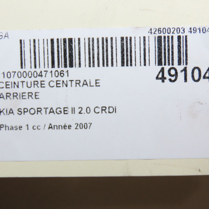Ceinture centrale arriere occasion KIA SPORTAGE II Phase 1 09-2004->11-2007 2.0 CRDI 140ch 898201F000EZ 3