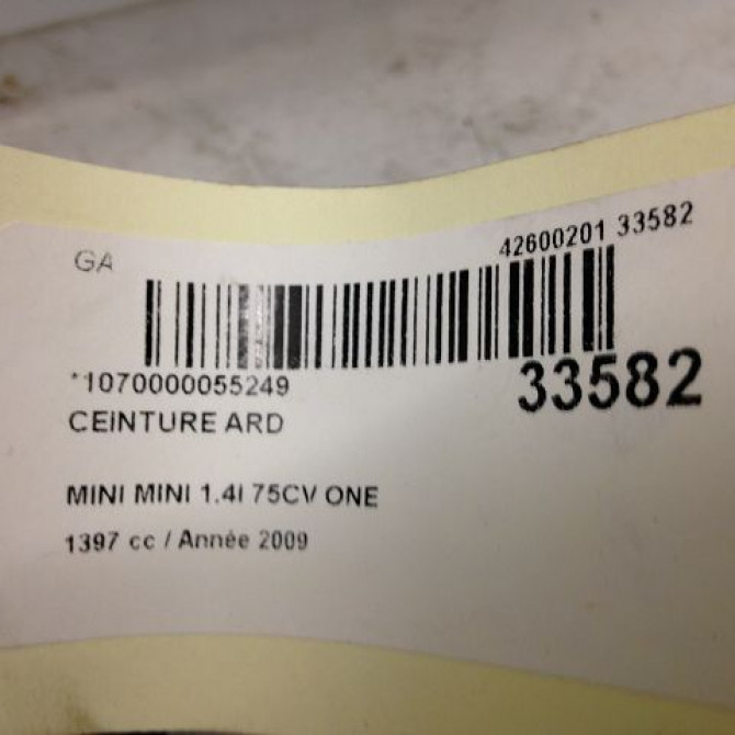 Ceinture arrière droite occasion MINI MINI II Phase 1 09-2006->12-2010 1.4i 75ch 72112751402 3