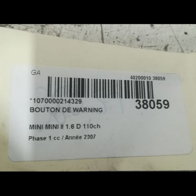 Bouton de warning occasion MINI MINI II Phase 1 09-2006->12-2010 1.6 D 110ch 61313422211 3