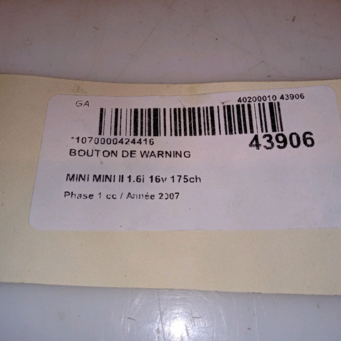 Bouton de warning occasion MINI MINI II Phase 1 09-2006->12-2010 1.6i 16v 175ch COOPER S 61313422211 4