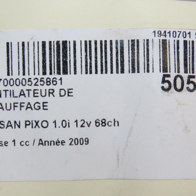 Ventilateur de chauffage occasion NISSAN PIXO Phase 1 05-2009->... 1.0i 12v 68ch 272264A00C 7