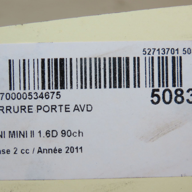 Serrure porte avd occasion MINI MINI II phase 2 08-2010->... 1.6D 90ch 51212752596 6