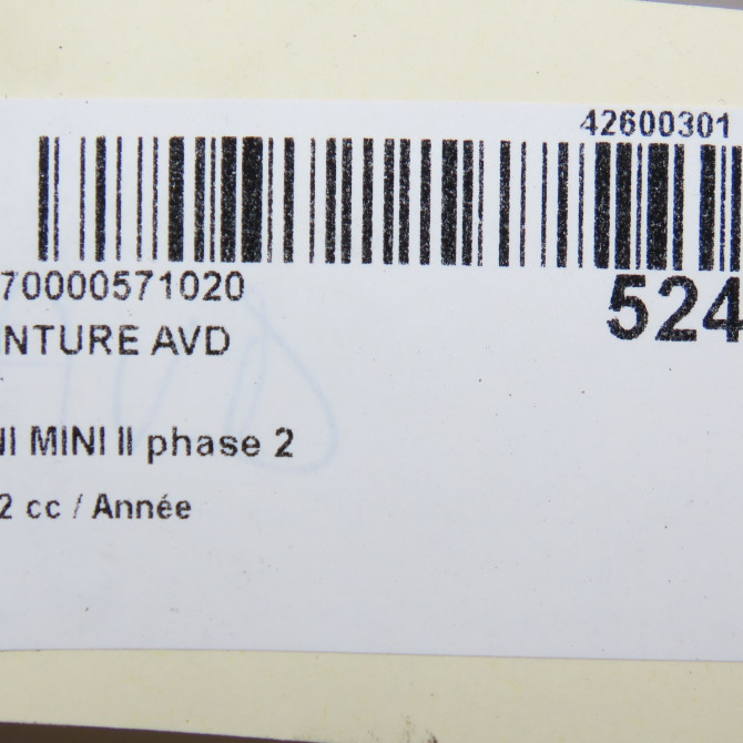 Ceinture avant droite occasion MINI MINI II phase 2 08-2010->... 72117309420 6