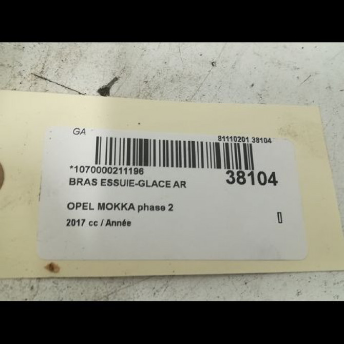 Bras essuie-glace arrière occasion OPEL MOKKA phase 2 10-2016->... 95915136 2