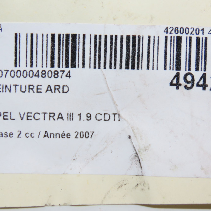 Ceinture arrière droite occasion OPEL VECTRA III Phase 2 10-2005->06-2007 1.9 CDTI 120ch 13199078 5