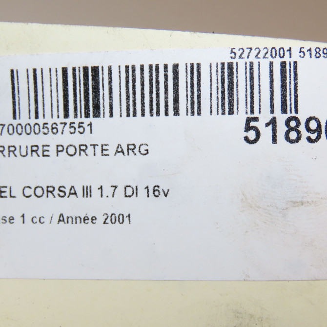 Serrure porte arg occasion OPEL CORSA III Phase 1 10-2000->08-2003 1.7 DI 16v 24414138 7