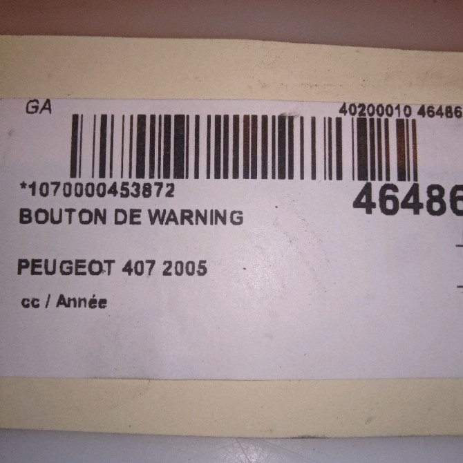 Bouton de warning occasion PEUGEOT 407 6554EA 5