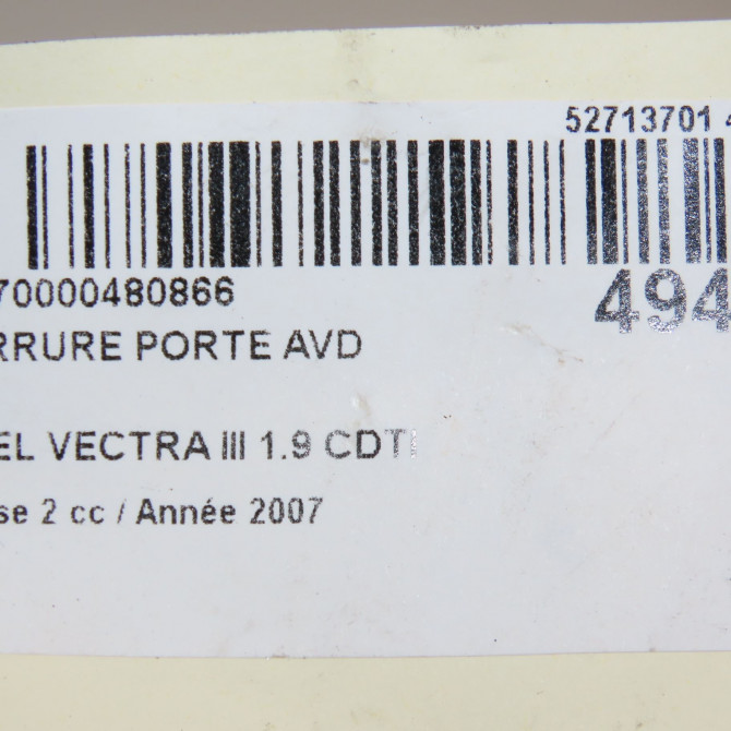 Serrure porte avd occasion OPEL VECTRA III Phase 2 10-2005->06-2007 1.9 CDTI 120ch 13210765 6