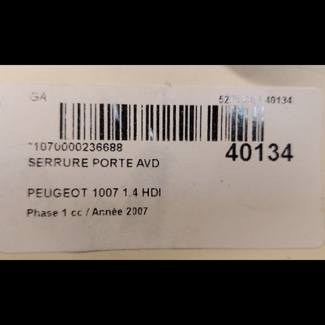 Serrure porte avd occasion PEUGEOT 1007 Phase 1 04-2005->12-2010 1.4 HDI 9136AP 4