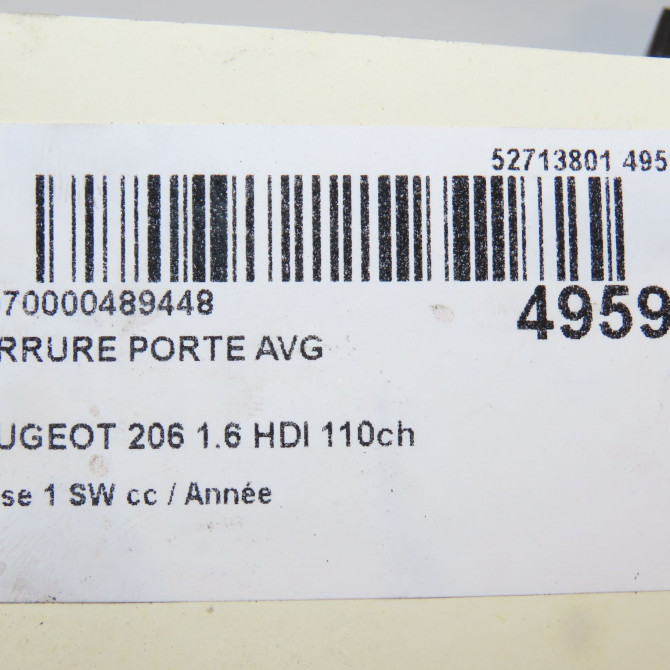 Serrure porte avg occasion PEUGEOT 206 206 phase 1 SW 2002-06-01->2006-12-31 1.6 HDI 110ch 9135R9 5