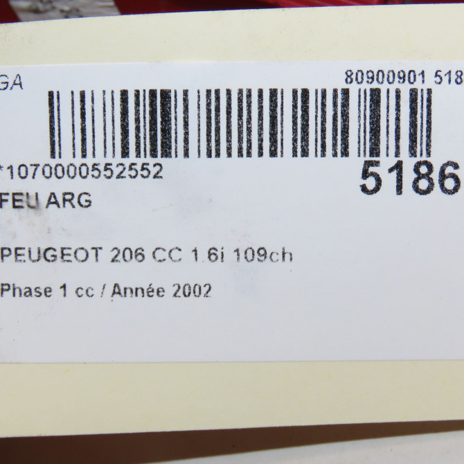 Feu arrière gauche occasion PEUGEOT 206 CC Phase 1 10-2000->03-2007 1.6i 109ch 6350N7 3