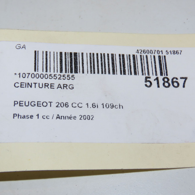 Ceinture arrière gauche occasion PEUGEOT 206 CC Phase 1 10-2000->03-2007 1.6i 109ch 8974HV 3