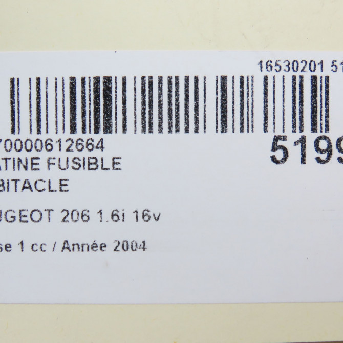 Platine fusible habitacle occasion PEUGEOT 206 Phase 1 09-1998->03-2009 1.6i 16v 1650882680 5