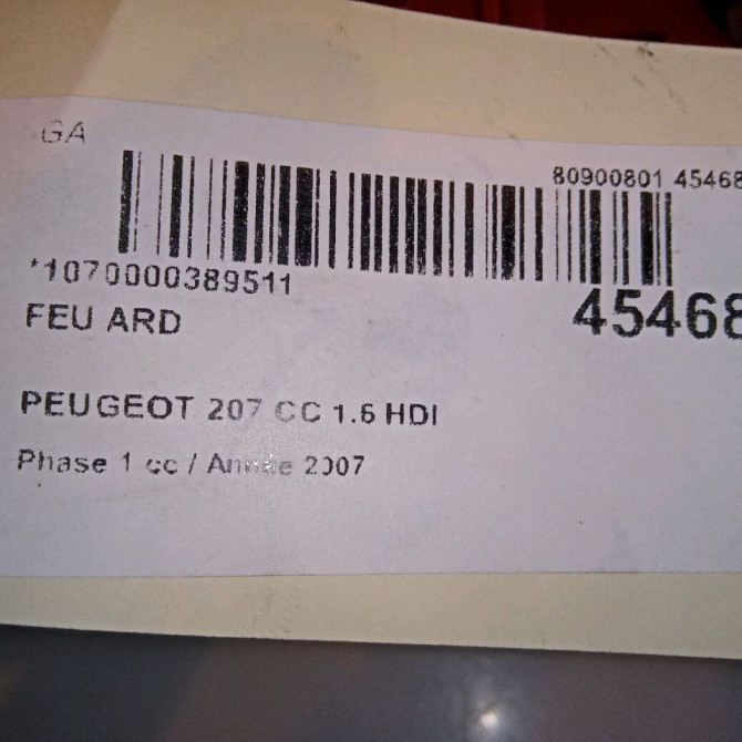 Feu arrière droit occasion PEUGEOT 207 CC Phase 1 03-2007->... 1.6 HDI 112ch 6351CE 5