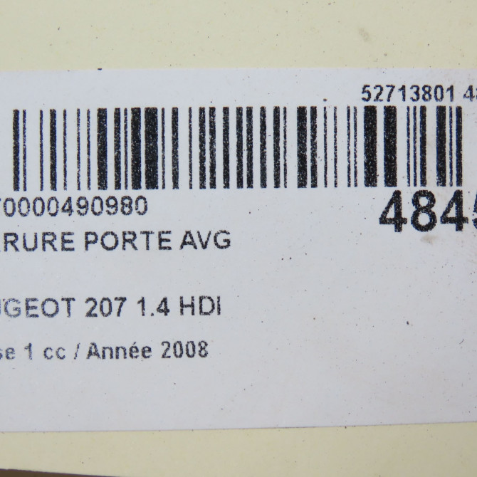 Serrure porte avg occasion PEUGEOT 207 Phase 1 04-2006->06-2013 1.4 HDI 9135V6 7