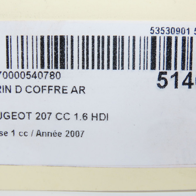 Verin droit coffre arrière occasion PEUGEOT 207 CC Phase 1 03-2007->... 1.6 HDI 112ch 8731S7 3