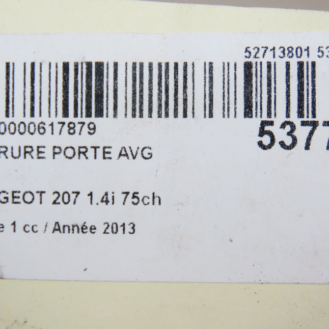 Serrure porte avg occasion PEUGEOT 207 Phase 1 04-2006->06-2013 1.4i 75ch 9135V6 8