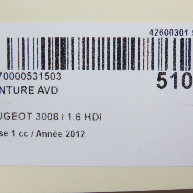 Ceinture avant droite occasion PEUGEOT 3008 I Phase 1 04-2009->12-2013 1.6 HDI 112ch 8975HN 6